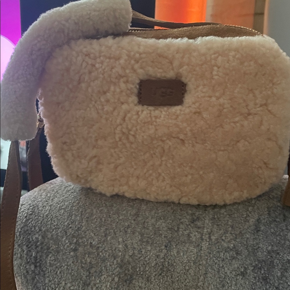 UGG Cream Plush Crossbody Bag with Leather Accents